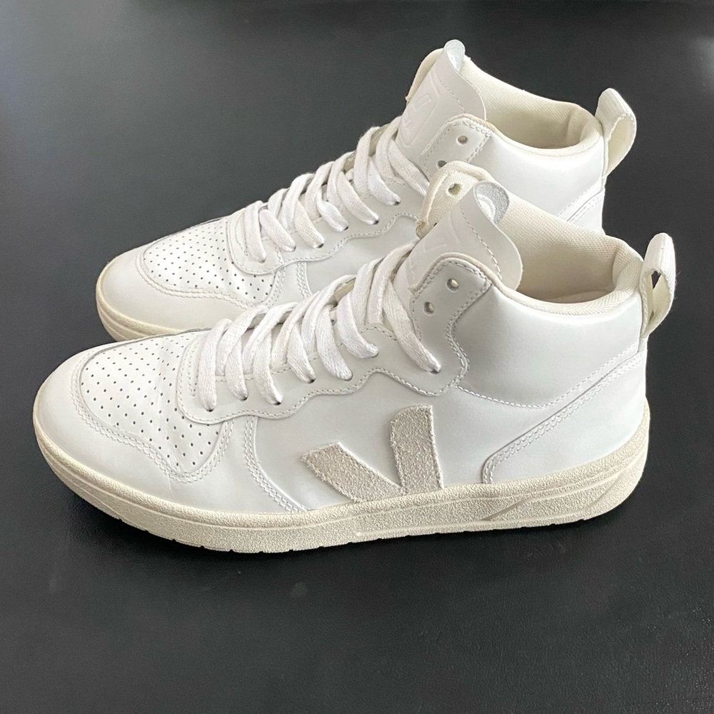 Veja V-15 White Leather Sneakers Size 7 High Tops Like New - Picture 5 of 16
